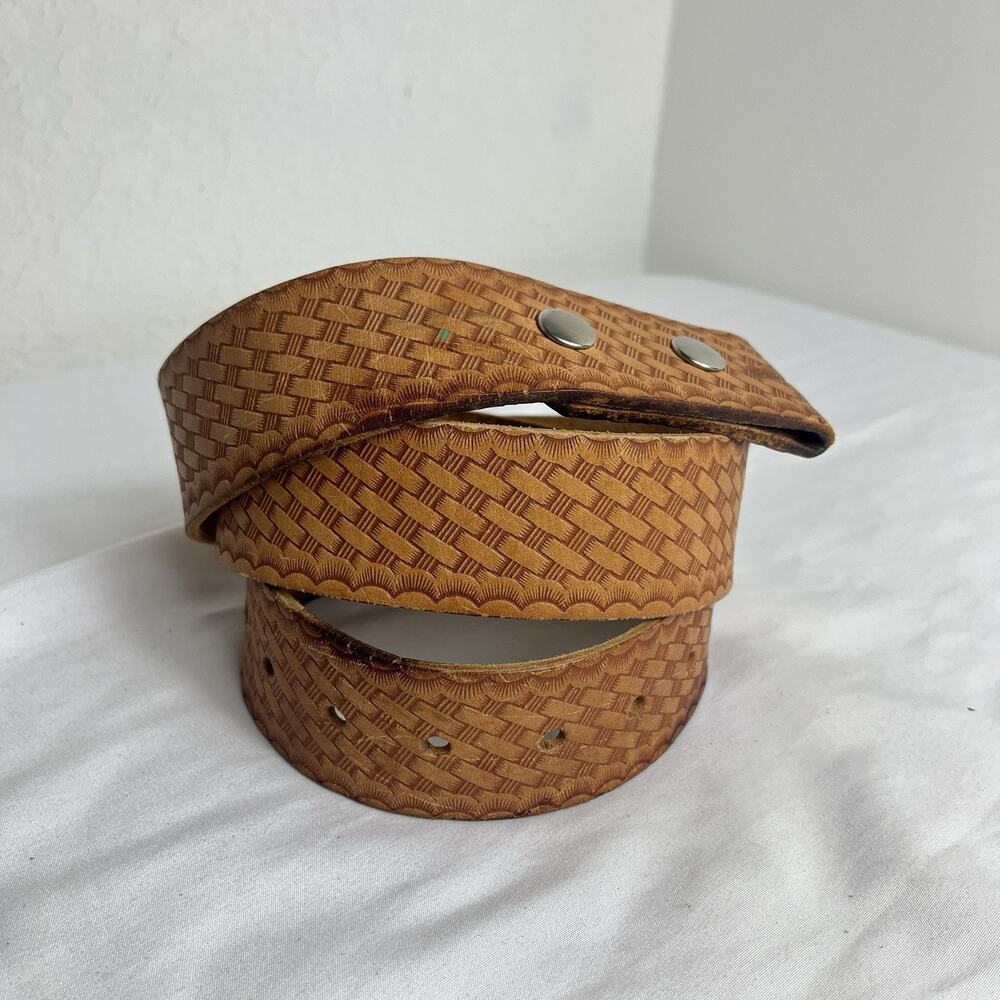 Master Mechanic Hand Tooled camel Belt Size 35 to 45, no buckle, Interchangeable